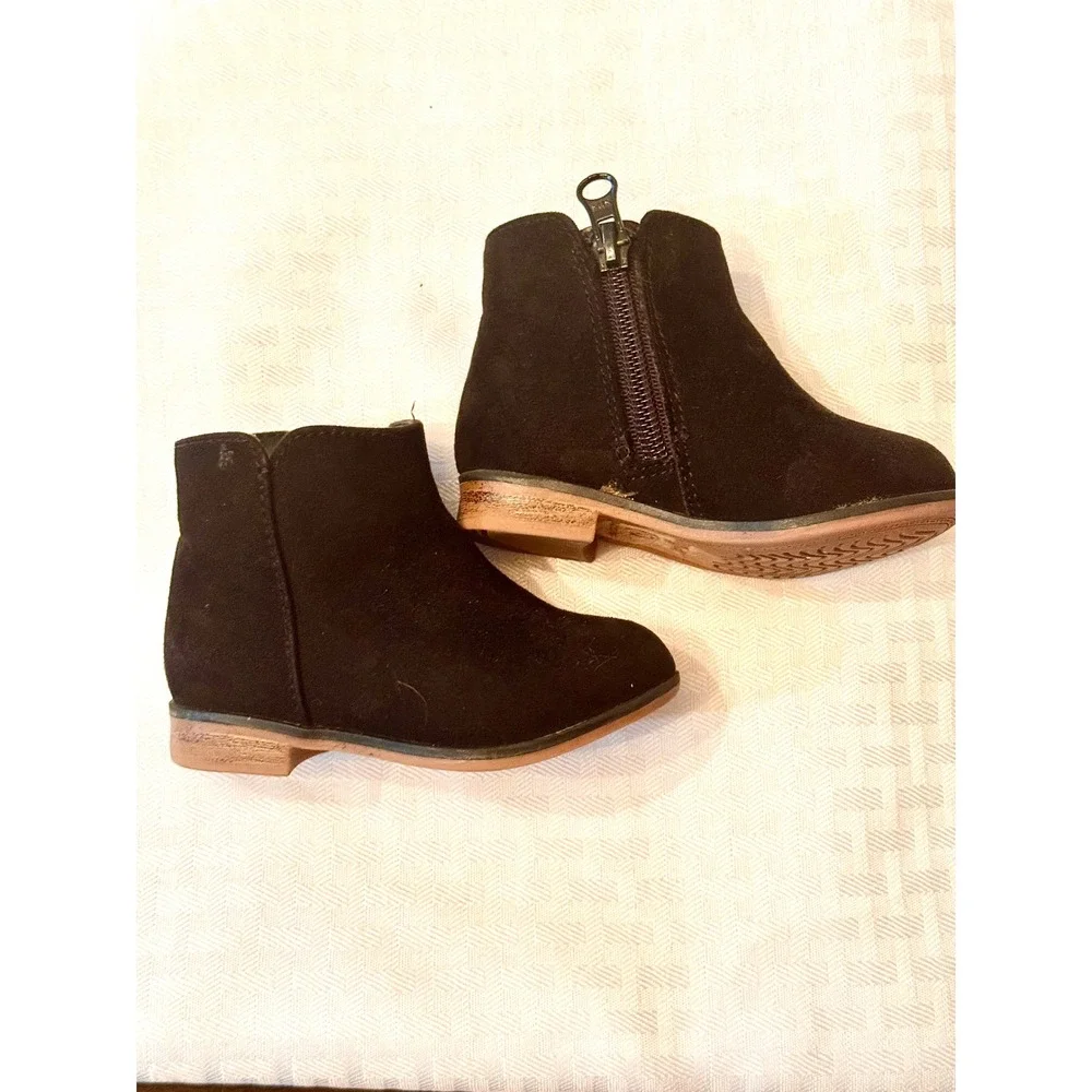 Cat & Jack Toddler Girl Black Faux Suede Ankle Boots Side Zip Size 5 Toddler